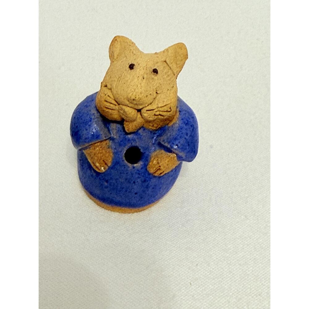 Handcrafted Blue Mouse Figure Ceramic Handcrafted Detailed Ornament